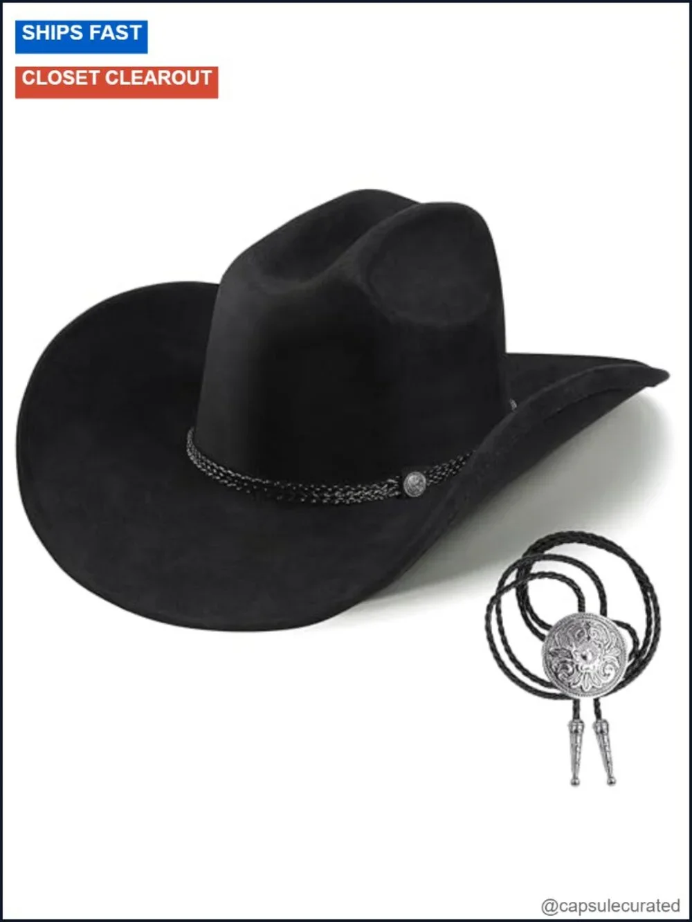 Shapeable Wide Brim Felt Cowboy Hat with Bolo Tie